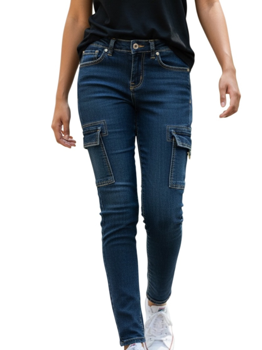 True Religion Women's Dark Blue Skinny Cargo Jeans